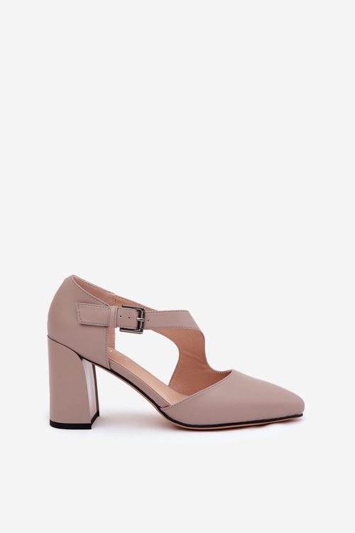 Leather Heels With Buckle Vinceza 91133 Grey