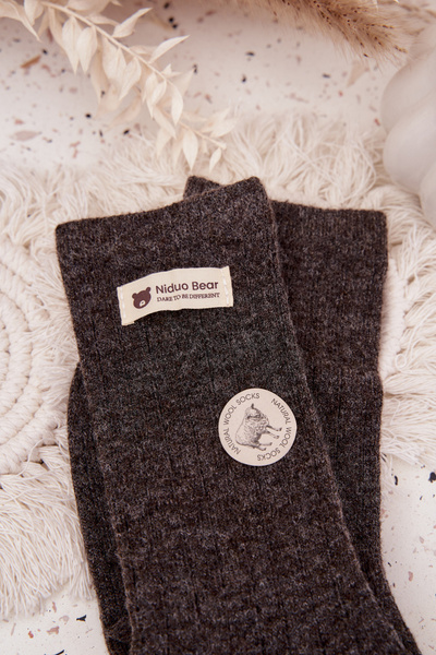 Warm Woolen Women's Socks With Patch Dark Brown