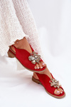 Women's Sandals On Flat Heel With Decoration S.Barski KV27-001 Red
