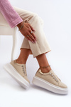 Women's Leather Sneakers on Chunky Platform Beige S.Barski LR628