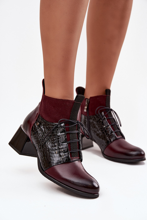 Zazoo 60503 Leather Ankle Boots Heeled Insulated Bordeaux
