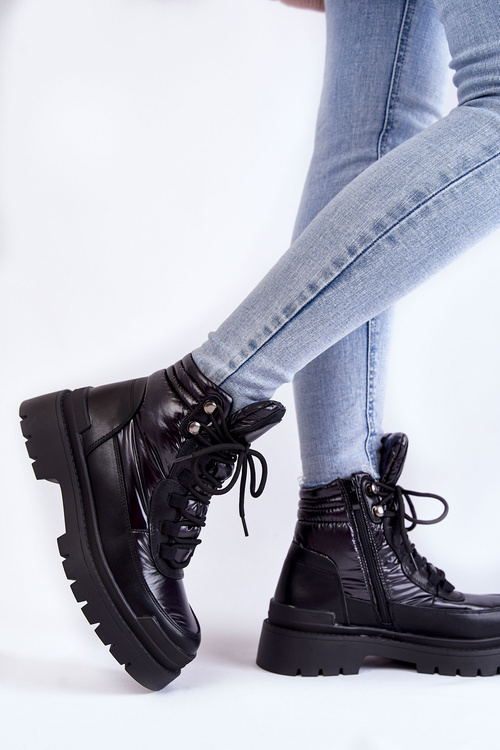 Botki Trapery Damskie Platforma Czarne Nerina