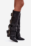 Women's heeled boots with turned upper and gold buckles Black Isavelle