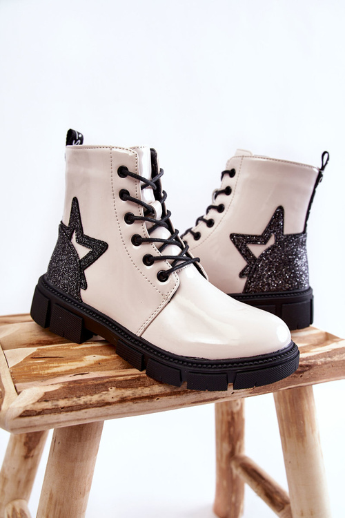 Children's Boots Lacquered With a Zipper White Yukko