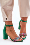 Fashionable Sandals With Stones High Heels Green Love Me
