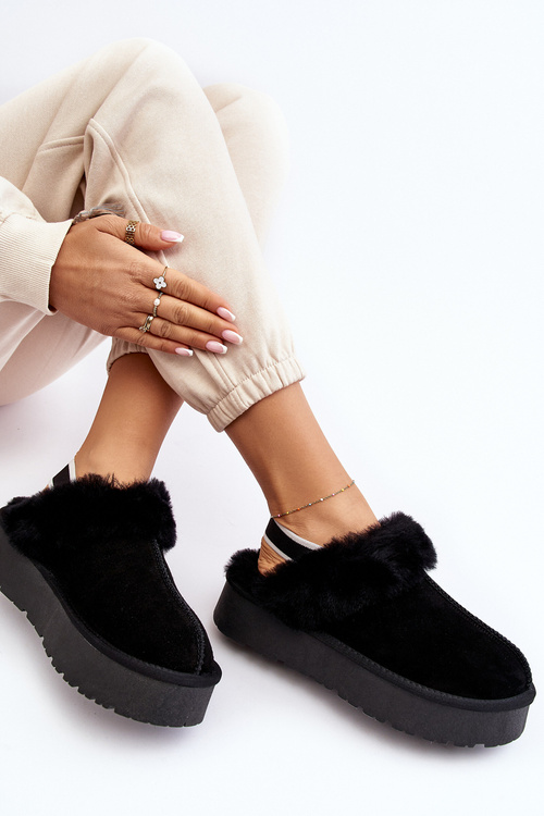 Leather Suede Slippers Women On Platform With Fur Black Sophienne