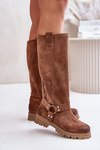 Women's Suede Knee-High Boots Brown Lewski 3615