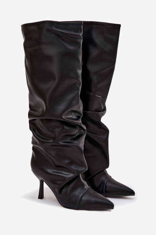 Insulated slip-on women's boots with heel with ruching Black Angelica