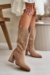 Lace-up Women's Ankle Boots with Pointed Toes in Dark Beige Faux Suede Nevithra