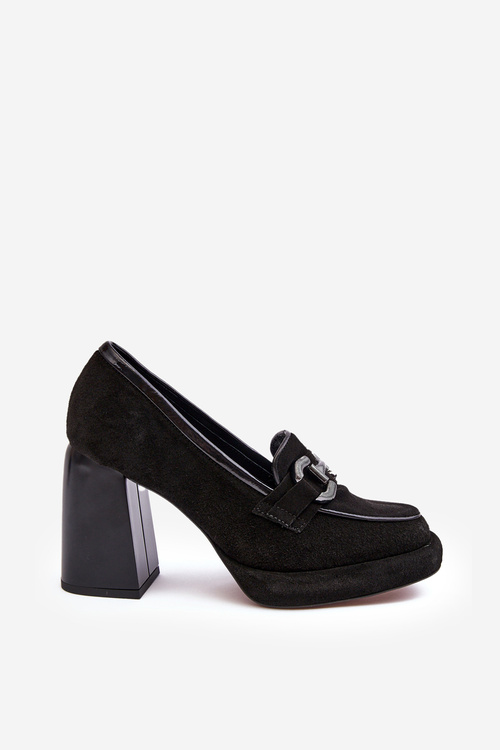 Leather Pumps On Massive Heel Laura Messi 2706 Black