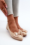 Women's Eco Suede Ballerina Flats with Bow and Brooch in Light Beige Satris