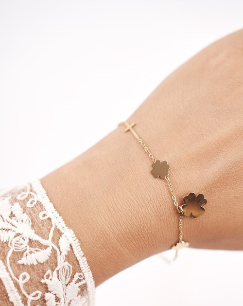 Women's Bracelet Celebrity Gold Clovers Crosses Pray