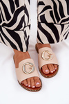 Eco Leather Flat Slippers Women With Decorative Detail Beige Frelie