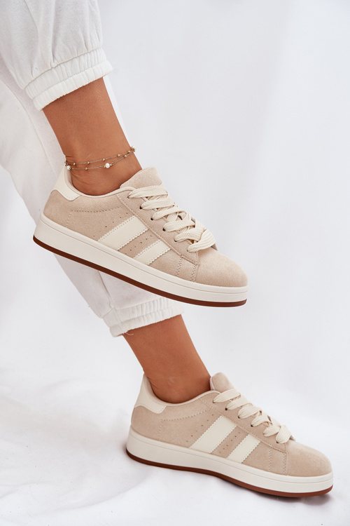 Eko Zamszowe Sneakersy Damskie Beżowe Arlenina 