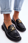 Women's Leather Moccasins on a Flat Heel Black Sincias