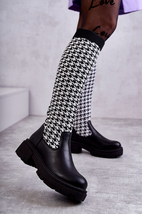 Women's Sock Boots Black-White Avira