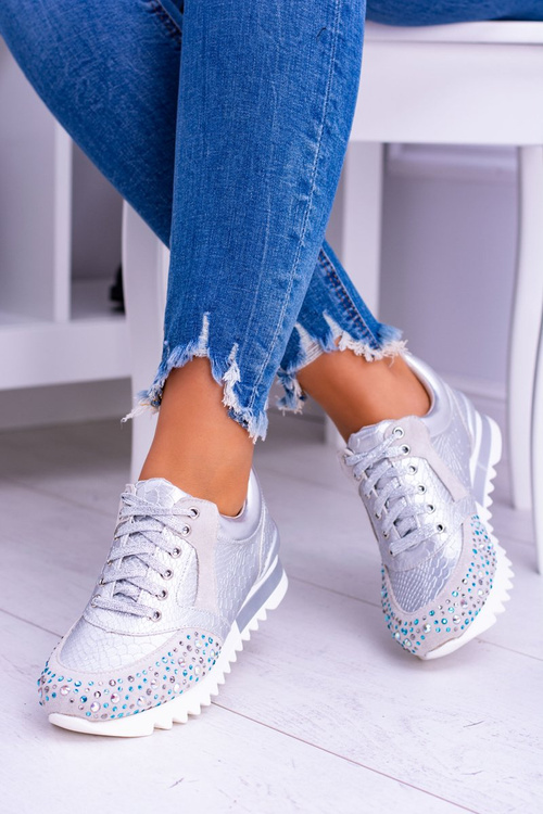 Silver Women's Sports Shoes with Sequins Lu Boo Infinitiale