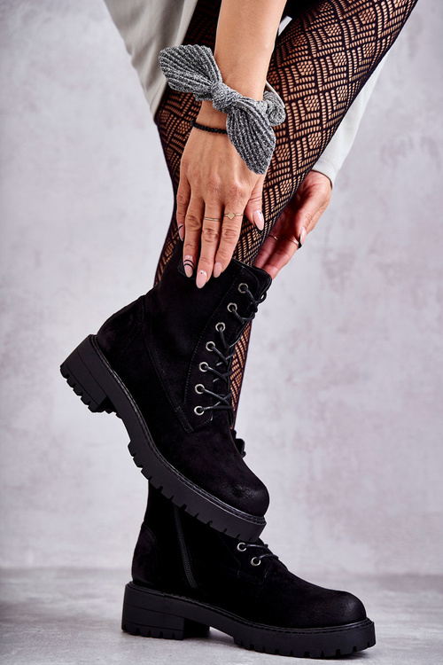 Warm Suede Lace Up Boots Black Ritta