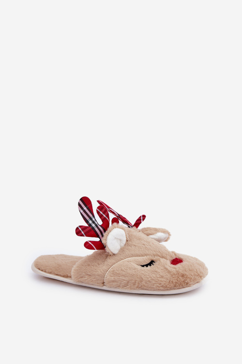 Christmas Slippers With Reindeer Motif Beige Sylaia