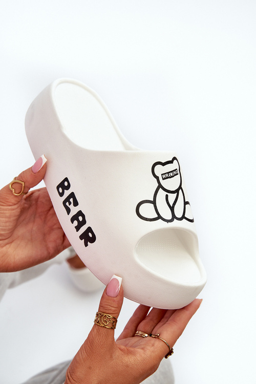 Women's Foam Slides on Chunky Sole with Bear White Lamira