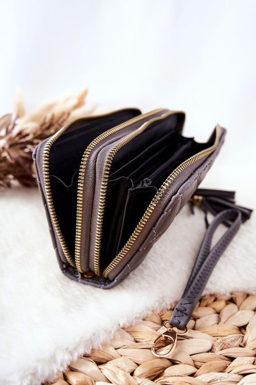 Duży Pikowany Portfel Na Suwaki Szary