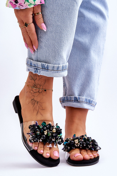 Women's Slippers With Decorative Stones S.Barski KV-576-3 Black