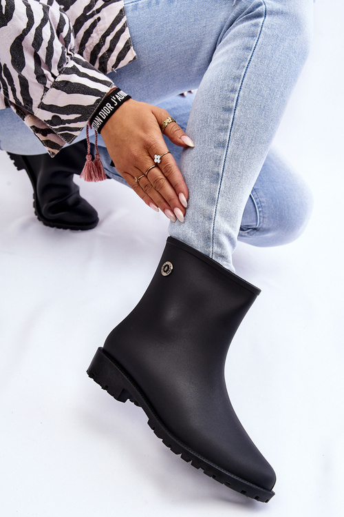 Women's Classic Slip-On Rain Boots Black Floriana