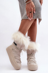 Women's Lace-up Snow Boots Light Beige Santero