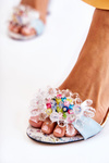 Leather Sandals On A Bar With Crystals Blue Velinda