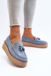 Women's Platform Moccasins with Fringes Blue Mialani