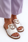 Elegant shiny women's slippers with decoration S.Barski KV27-032 silver
