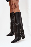Women's High Heeled Boots with Turned-Up Shaft and Buckles Jessae Black