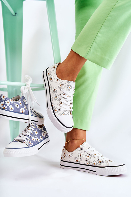 Women's Low Sneakers With Flowers White Janey