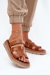 Ladies Sandals Made Of Natural Leather On Platform Brown Zazoo 40440