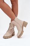 Leather Women's Block Heel Boots With Lining Vinceza 86418 Beige