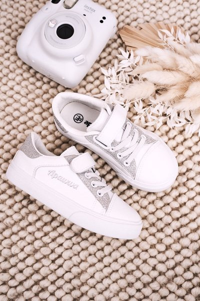 Children's Sneakers With Glitter White Silver Camila