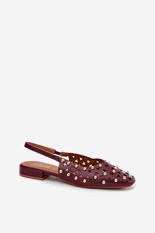 Embellished Ballet Flats On Flat Heel Burgundy Nilarisela