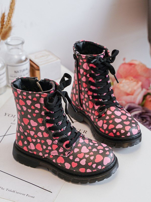 Kids' Lined Boots with Zipper Black-Pink Dolida