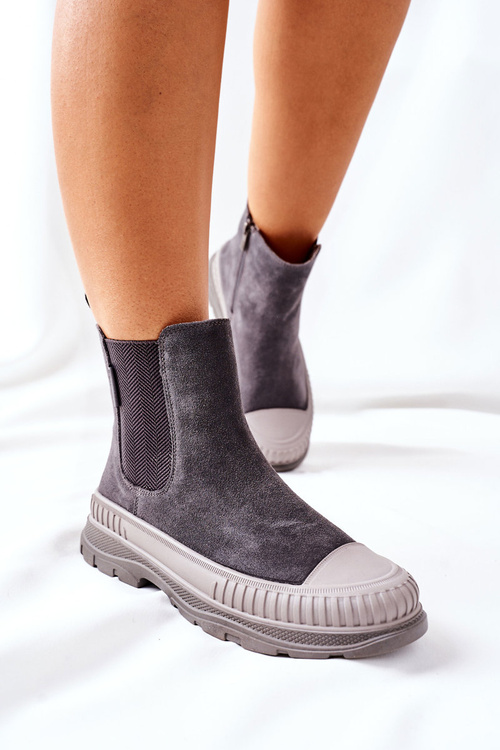 Women's High Chelsea Boots Suede Leather Big Star II274353 Grey