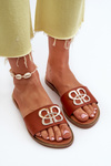 Women's sandals with eco leather decoration on flat heel brown Sadria
