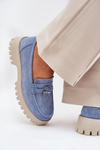 Women Suede Moccasins With Teddy Bear Vinceza 79533 Blue