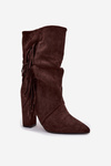 Women's Ankle Boots On Heel With Fringes And Gathering Warm Chocolate Darlina