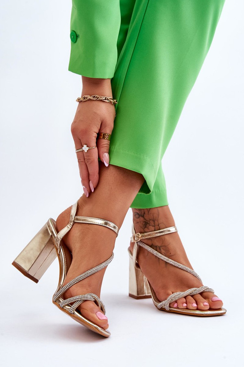 Leather Sandals With Rhinestones Heels gold Carlotta