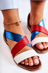 Leather Sandals With Drawstrings Blue Apulia