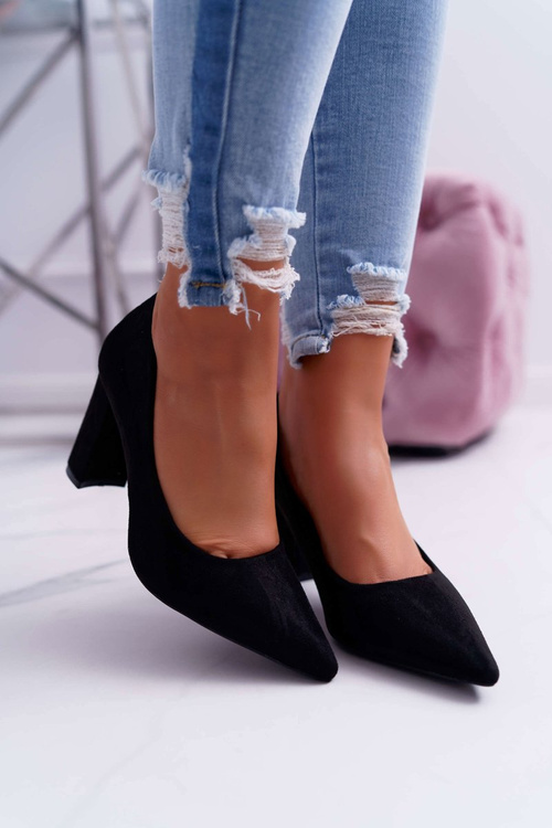 Czółenka Damskie Na Słupku Zamszowe Czarne Eriela