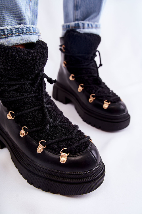 Botki Trapery Skóra Ocieplane Czarne Arisa