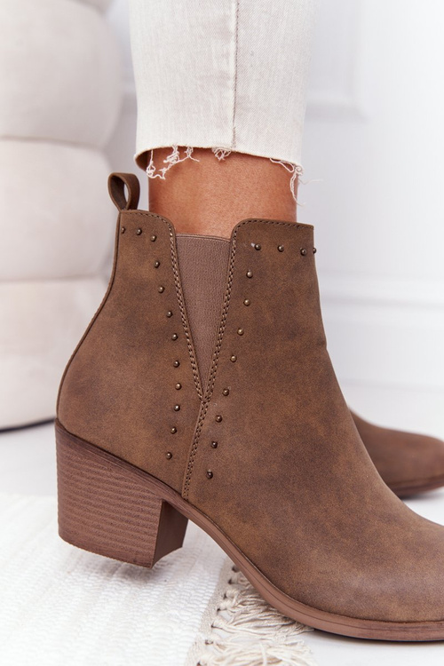 Damskie Ocieplane Botki Sztyblety Na Słupku Khaki Morgan