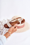 Children's Leather Sandals With Buckle Beige Letto
