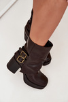 Women's Heeled Ankle Boots With Buckles Chocolate Marena