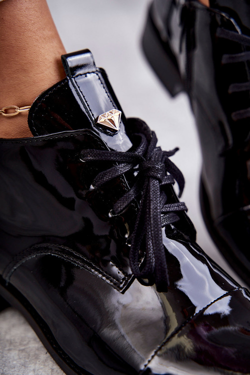 Laquered Booties Laced Boots Nicole 2781 Black